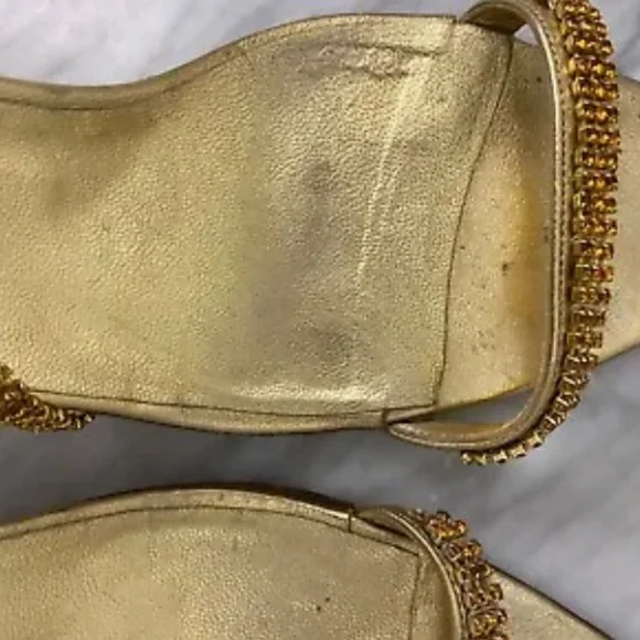 Manolo Blahnik Gold Heels Krystals Open Toe Sandal size EUR 39.5 - Picture 4 of 4